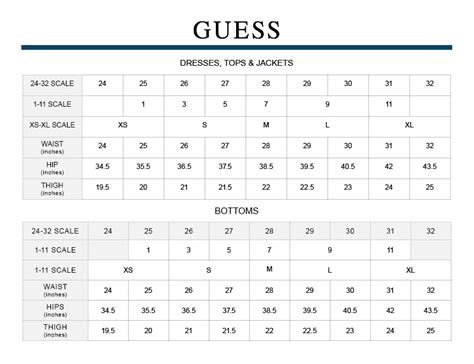 guess jeans size chart uk.